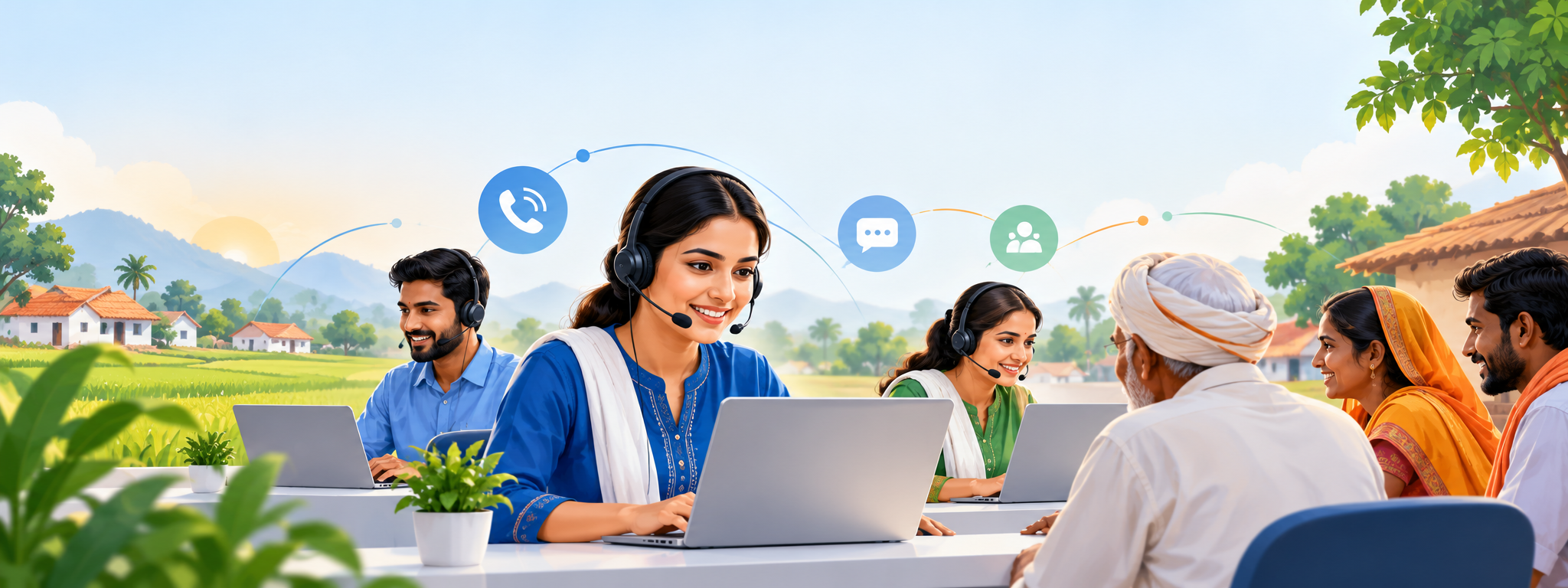 Customer support agents helping visitors with digital services